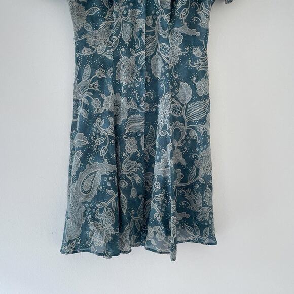 Vtg 90's Green Paisley Floral Sheer Dagger Collar Dress Sz 6 Rayon Grunge - Picture 4 of 9